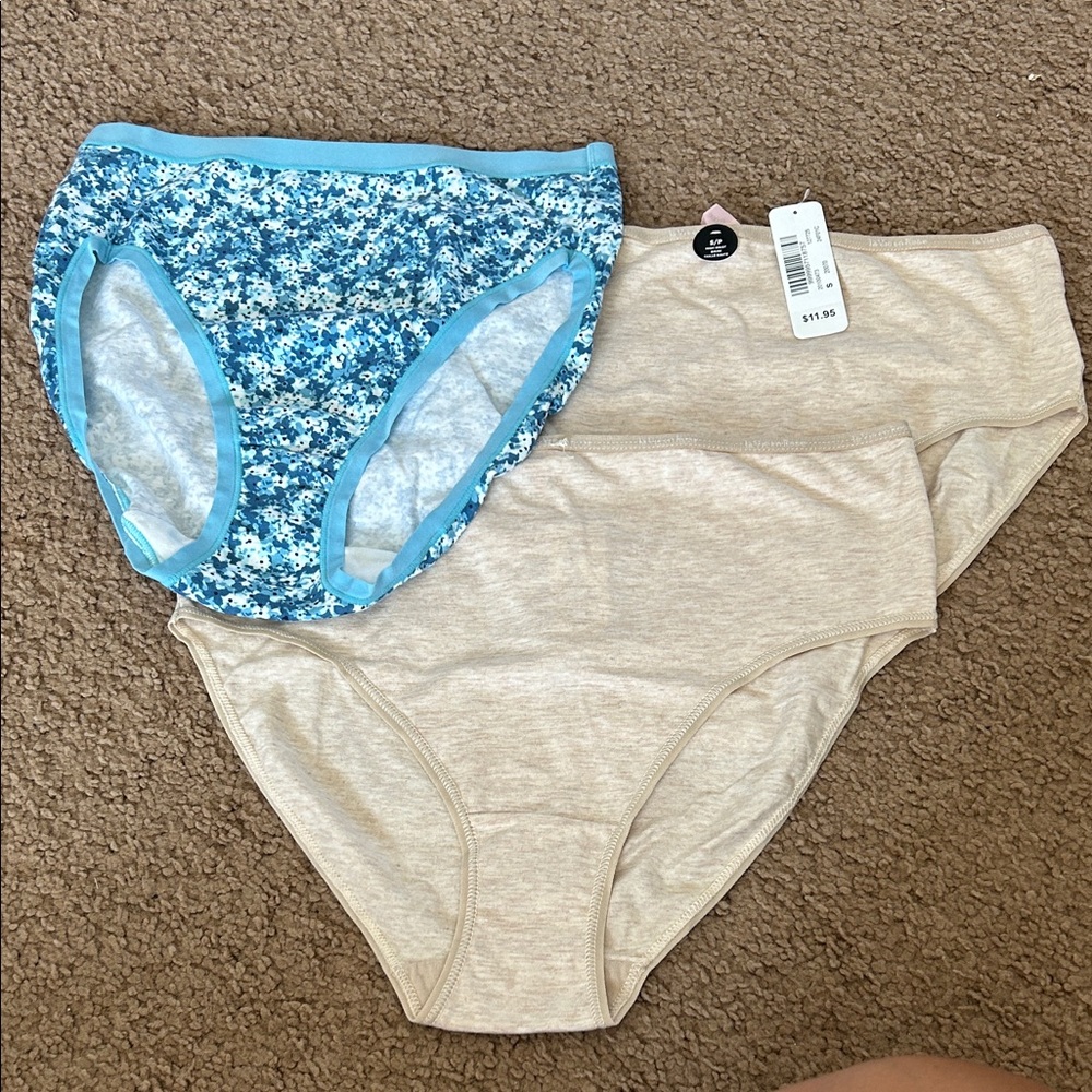 Blue Floral and Beige Panty Set